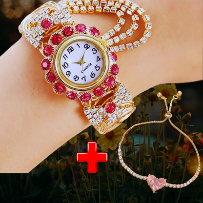 RELOJ DIAMANTADO CAUTIVADOR💗 (MAS BRAZALETE CORAZON)💗