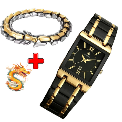 ⭐ RELOJ MAGNATE DORADO NEGRO 🌒 (MAS BRAZALETE DRAGON)🐉