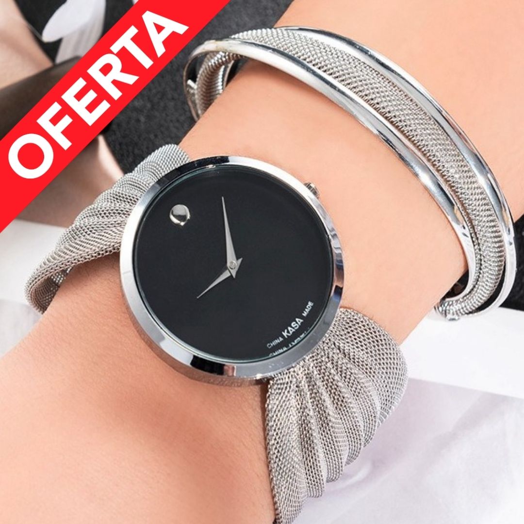 Reloj Esfera Plata Mas Regalo Brazalete